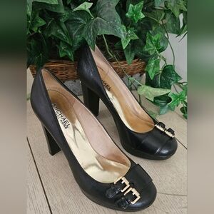 Michael Kors Black Leather Buckle Women's Platform Pump Heels Sz 7